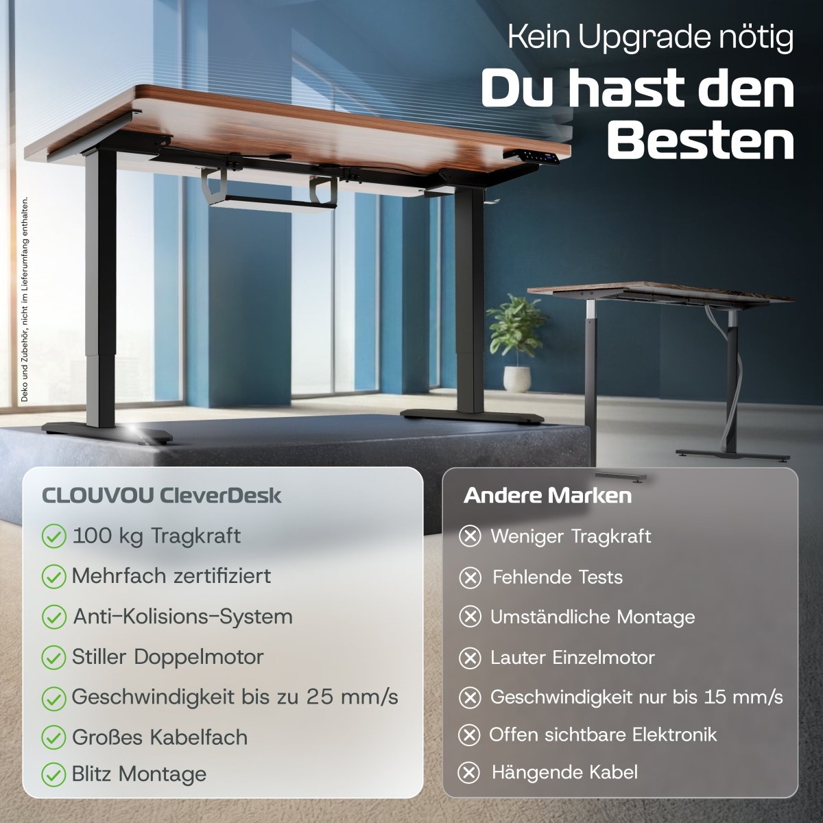 CleverDesk – Elektrisch höhenverstellbarer Schreibtisch - Clouvou 160 x 80cm