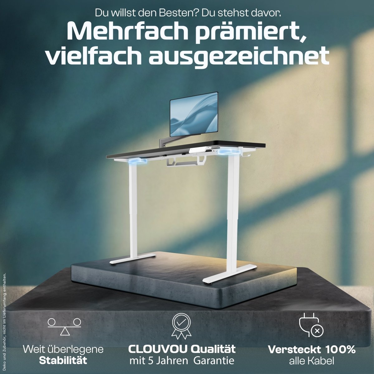 CleverDesk – Elektrisch höhenverstellbarer Schreibtisch - Clouvou 160 x 80cm