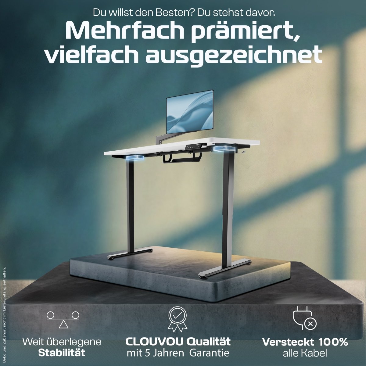 CleverDesk – Elektrisch höhenverstellbarer Schreibtisch - Clouvou 160 x 80cm