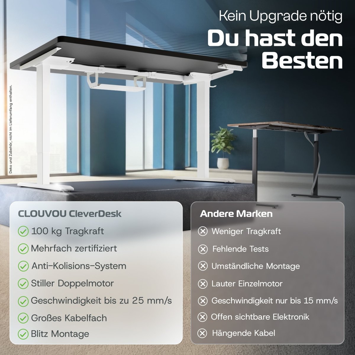 CleverDesk – Elektrisch höhenverstellbarer Schreibtisch - Clouvou 160 x 80cm