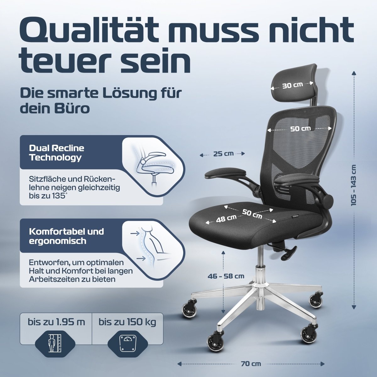 CLOUVOU SmartSeat – Ergonomischer Bürostuhl "Dein verlässlicher Begleiter im Arbeitsalltag" - Clouvou #farbe_schwarz