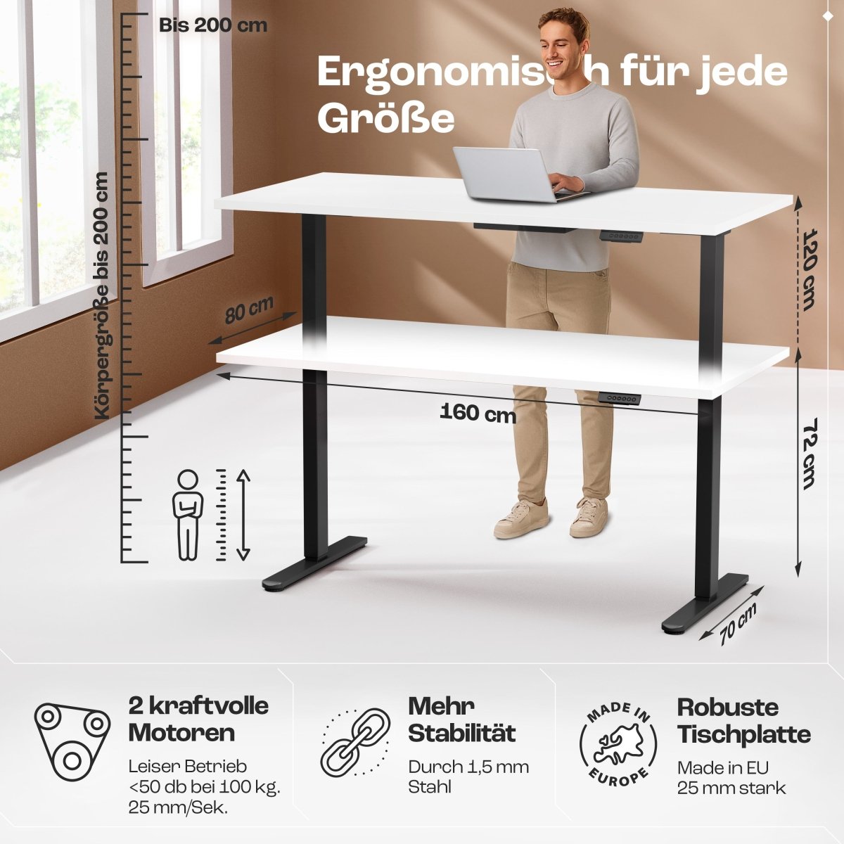 CLOUVOU x WINTONCOVE Höhenverstellbarer Schreibtisch mit Dual - Motor & sauberem Kabel - Versteck - Clouvou#farbe_schwarz-weiss