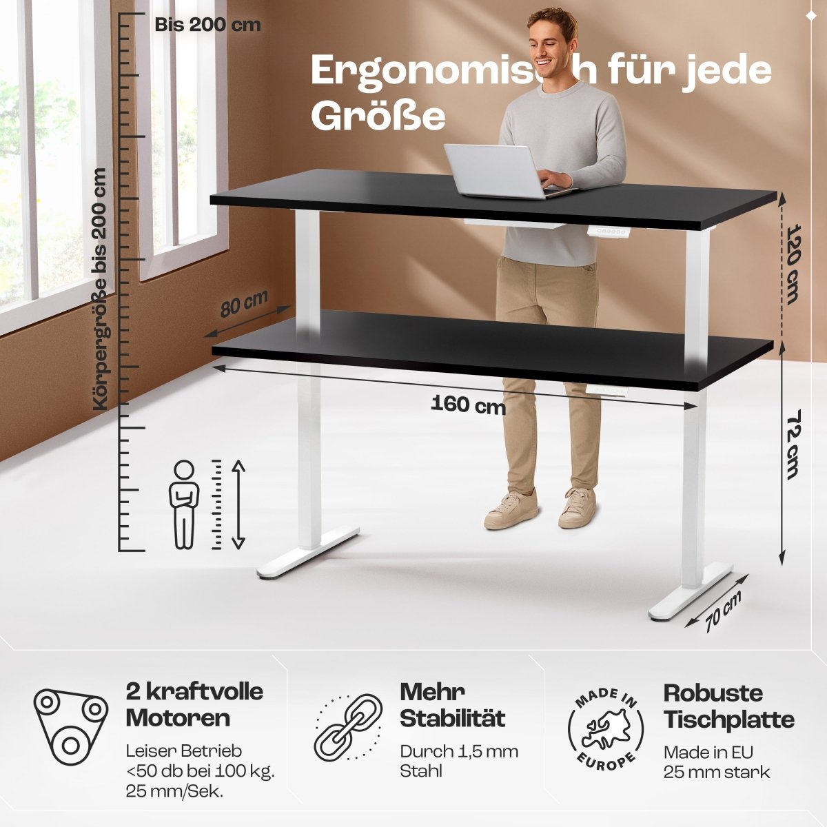 CLOUVOU x WINTONCOVE Höhenverstellbarer Schreibtisch mit Dual - Motor & sauberem Kabel - Versteck - Clouvou#farbe_weiss-schwarz