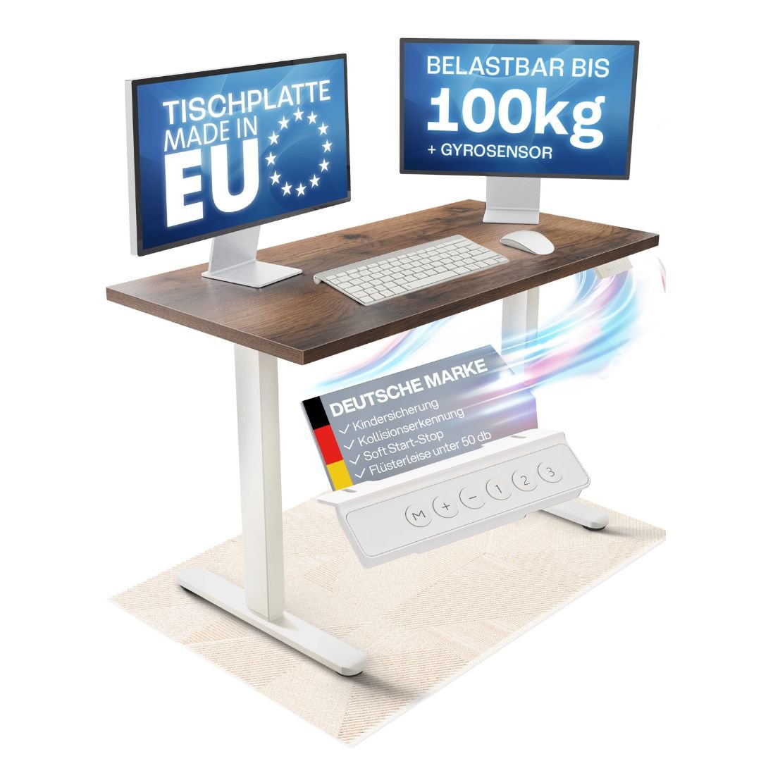 CLOUVOU x WINTONCOVE Höhenverstellbarer Schreibtisch mit Dual - Motor & sauberem Kabel - Versteck - Clouvou#farbe_weiss-eiche