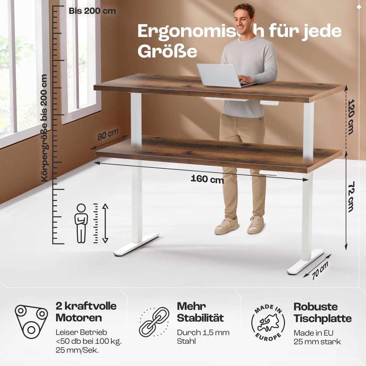CLOUVOU x WINTONCOVE Höhenverstellbarer Schreibtisch mit Dual - Motor & sauberem Kabel - Versteck - Clouvou#farbe_weiss-eiche