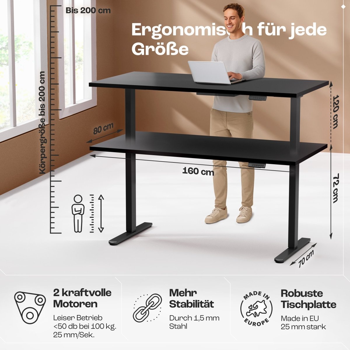 CLOUVOU x WINTONCOVE Höhenverstellbarer Schreibtisch mit Dual - Motor & sauberem Kabel - Versteck - Clouvou#farbe_schwarz-schwarz