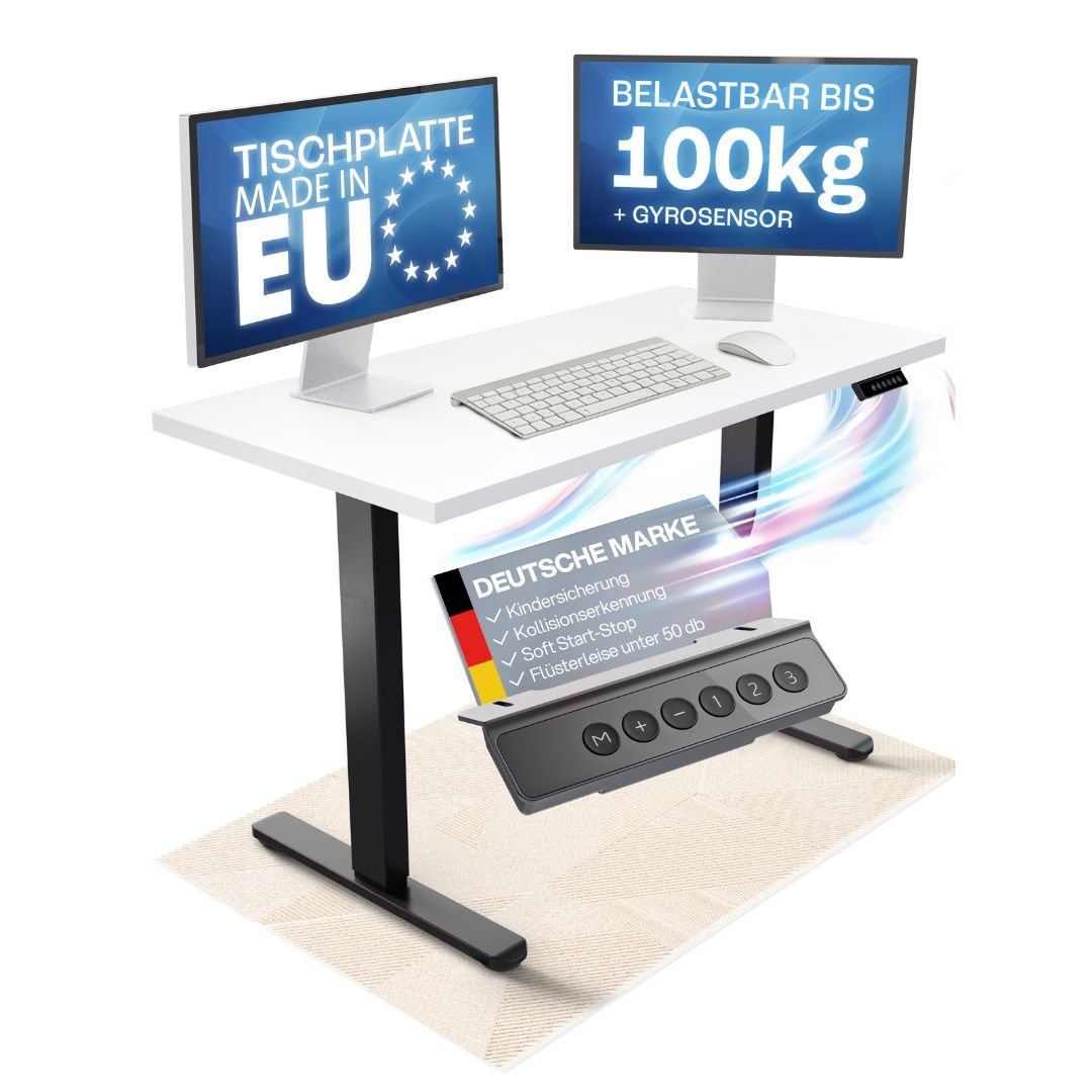 CLOUVOU x WINTONCOVE Höhenverstellbarer Schreibtisch mit Dual - Motor & sauberem Kabel - Versteck - Clouvou#farbe_schwarz-weiss