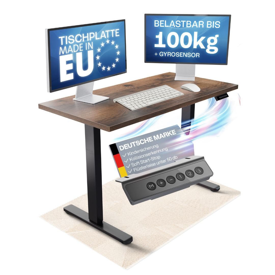 CLOUVOU x WINTONCOVE Höhenverstellbarer Schreibtisch mit Dual - Motor & sauberem Kabel - Versteck - Clouvou#farbe_schwarz-eiche