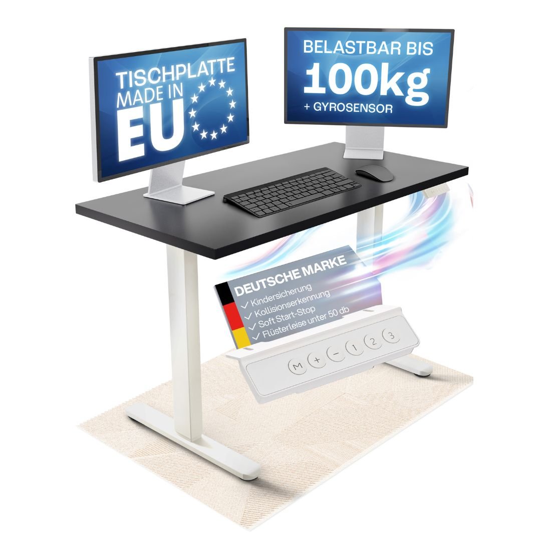 CLOUVOU x WINTONCOVE Höhenverstellbarer Schreibtisch mit Dual - Motor & sauberem Kabel - Versteck - Clouvou#farbe_weiss-schwarz