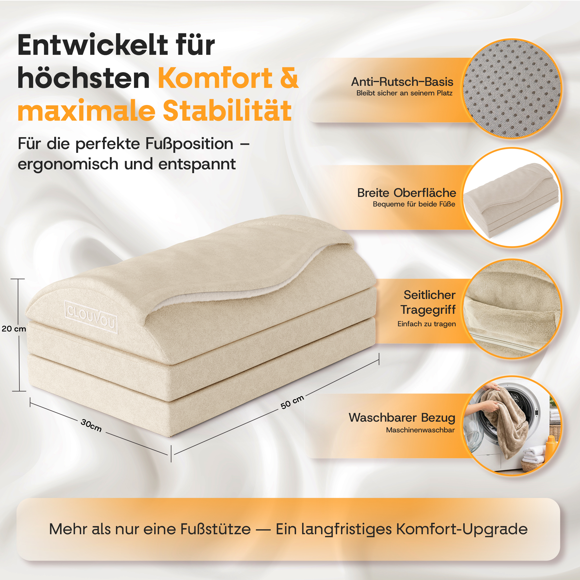 CLOUVOU MasterRest – Ergonomische Fußstütze | 3 Höhenstufen & Wärmetasche