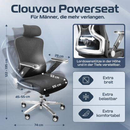 CLOUVOU PowerSeat - Ergonomischer Bürostuhl „ Extra breit gebaut und weich wie auf einer Matratze“ - Clouvou 