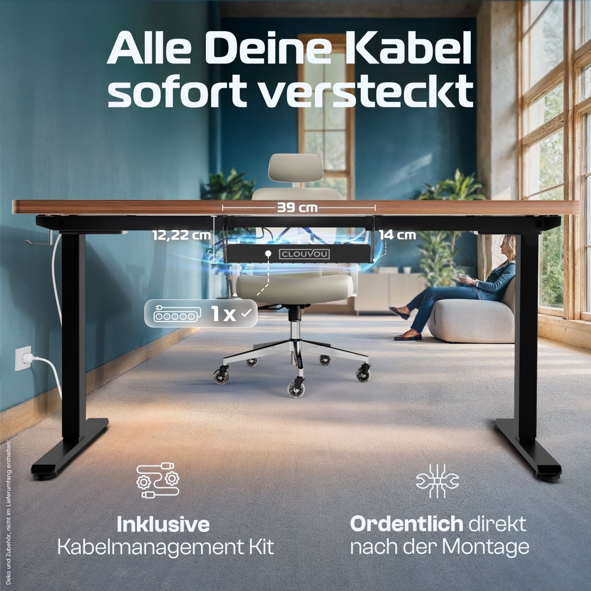 CleverDesk – Elektrisch höhenverstellbarer Schreibtisch - Clouvou 160 x 80cm
