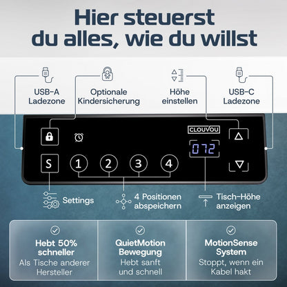 CleverDesk – Elektrisch höhenverstellbarer Schreibtisch - Clouvou 160 x 80cm
