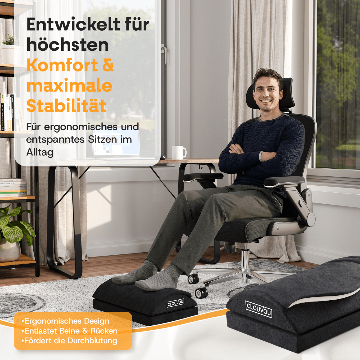 CLOUVOU CleverRest – Fußstütze mit Wärmetasche | 2 Höhenstufen - Clouvou