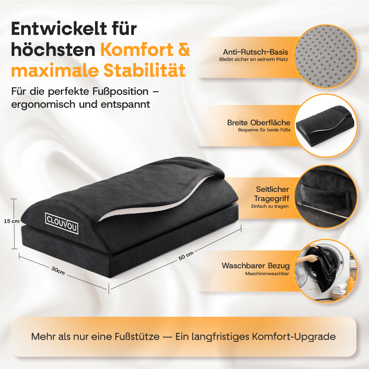CLOUVOU CleverRest – Fußstütze mit Wärmetasche | 2 Höhenstufen - Clouvou