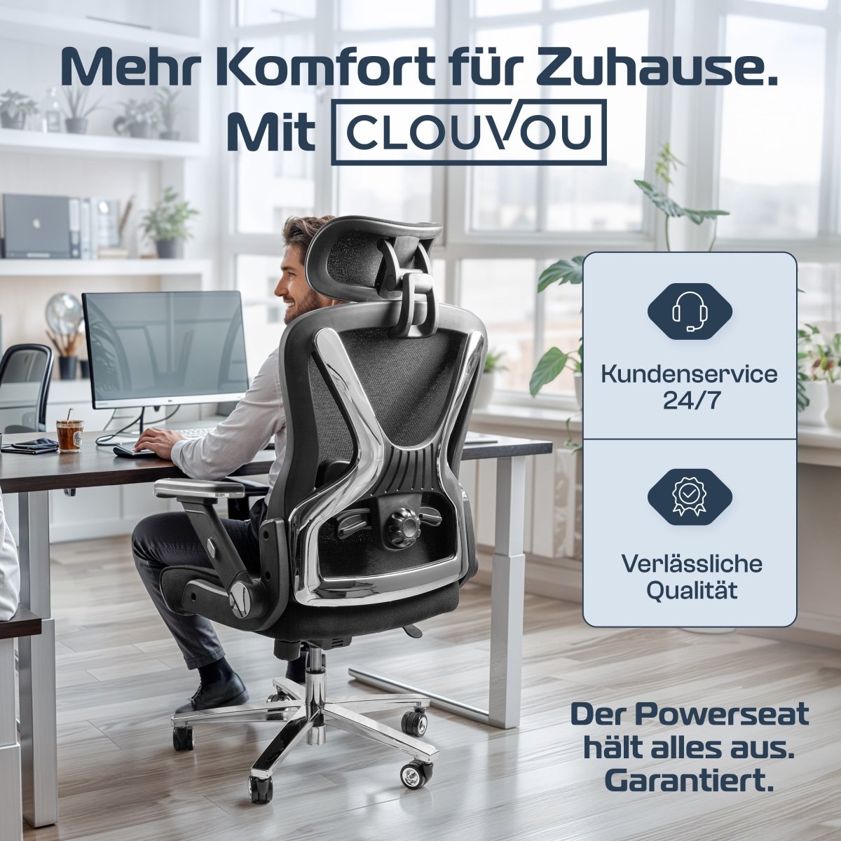 CLOUVOU PowerSeat - Ergonomischer Bürostuhl „ Extra breit gebaut und weich wie auf einer Matratze“ - Clouvou 