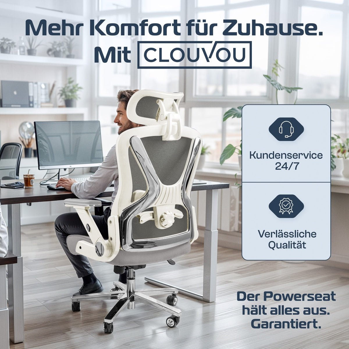 CLOUVOU PowerSeat - Ergonomischer Bürostuhl „ Extra breit gebaut und weich wie auf einer Matratze“ - Clouvou