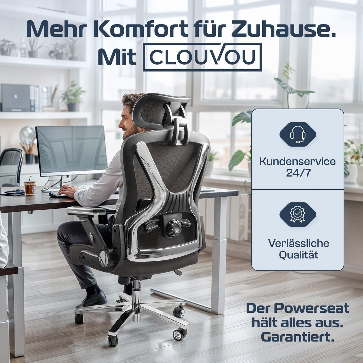 CLOUVOU PowerSeat - Ergonomischer Bürostuhl „ Extra breit gebaut und weich wie auf einer Matratze“ - Clouvou