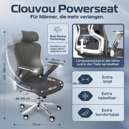 CLOUVOU PowerSeat - Ergonomischer Bürostuhl „ Extra breit gebaut und weich wie auf einer Matratze“ - Clouvou