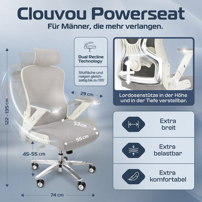 CLOUVOU PowerSeat - Ergonomischer Bürostuhl „ Extra breit gebaut und weich wie auf einer Matratze“ - Clouvou