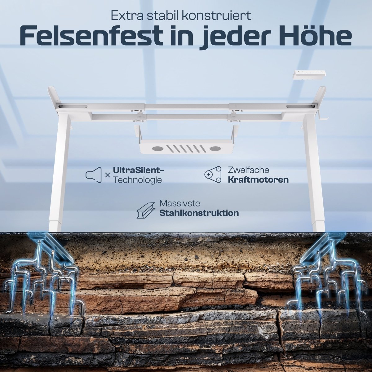 CLOUVOU ProDesk - Höhenverstellbares Schreibtischgestell (nur Gestell) - Clouvou Weiß