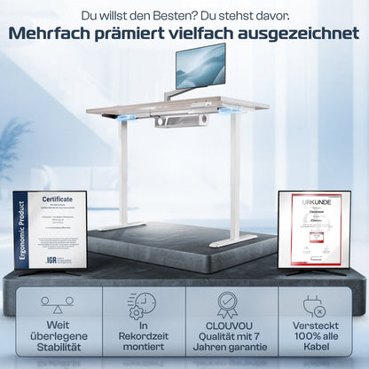 CLOUVOU ProDesk - Höhenverstellbares Schreibtischgestell (nur Gestell) - Clouvou Weiß