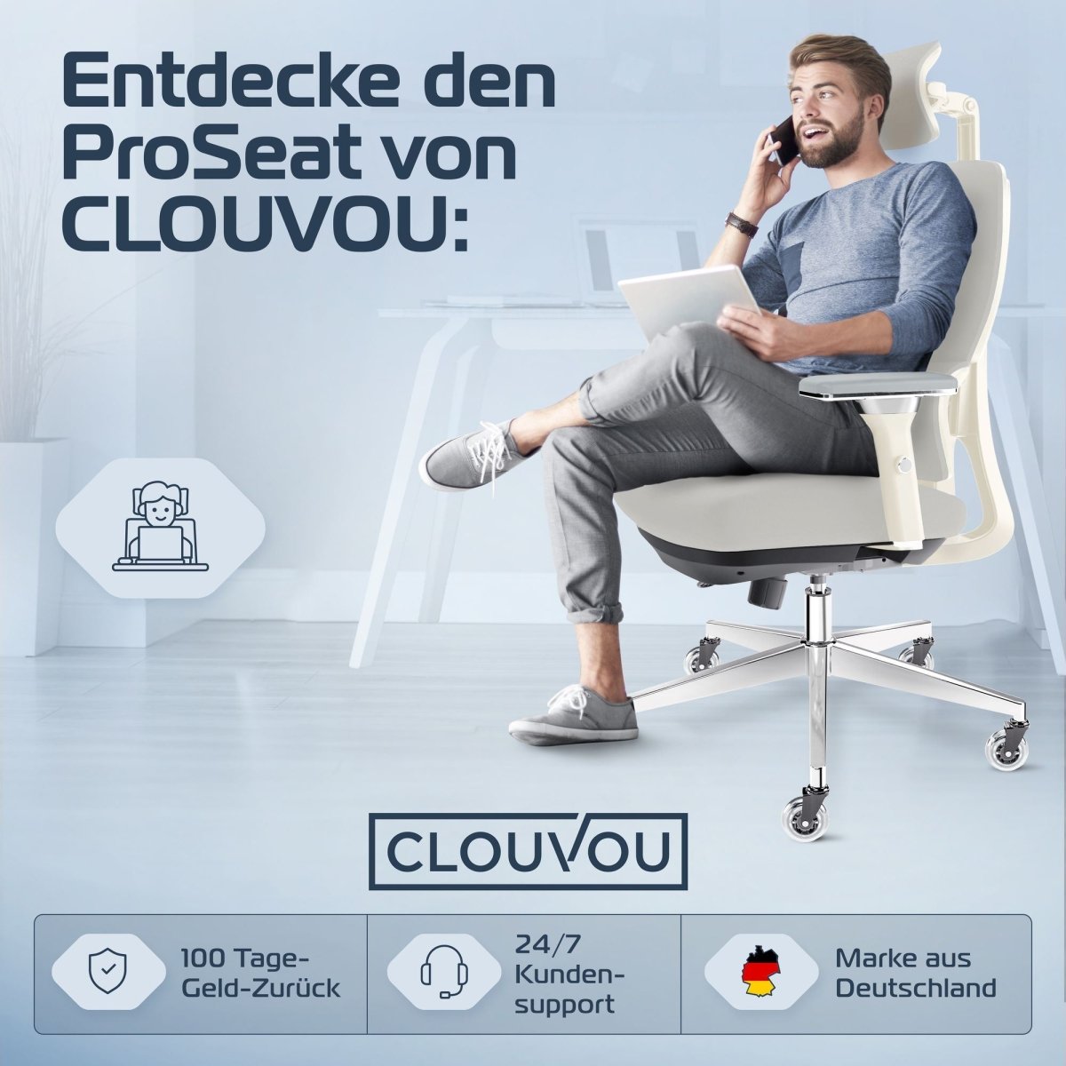 CLOUVOU ProSeat – Ergonomischer Premium Bürostuhl - Clouvou Creme
