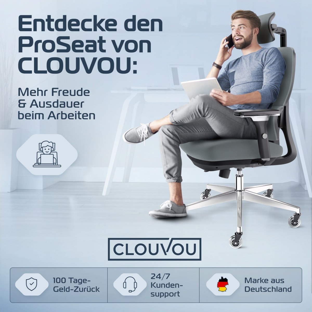 CLOUVOU ProSeat – Ergonomischer Premium Bürostuhl - Clouvou Creme