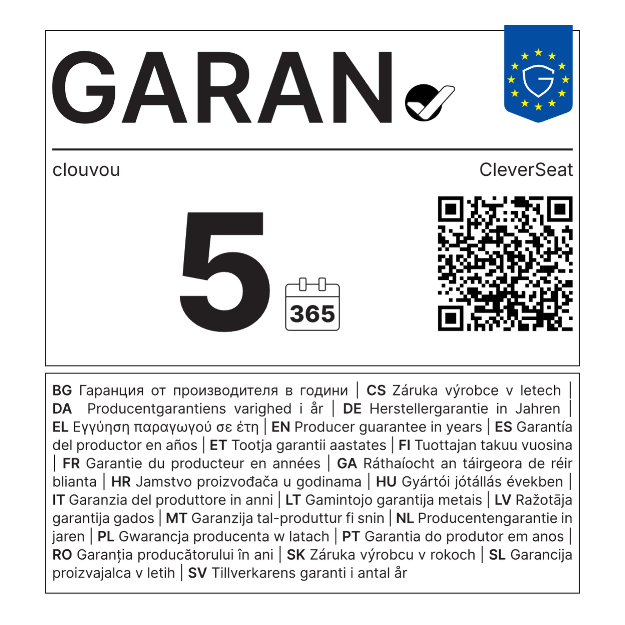 GARAN Label – 5 Jahre Herstellergarantie Clouvou CleverSeat